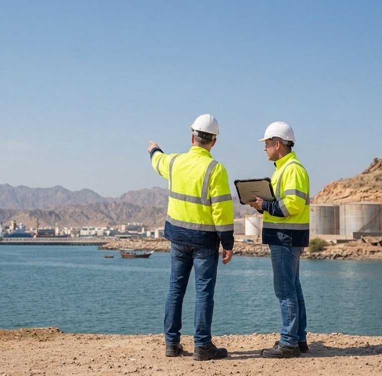 Engineer reviewing water infrastructure on site
